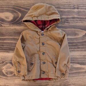 Brown Hooded Jacket with Red Lining
